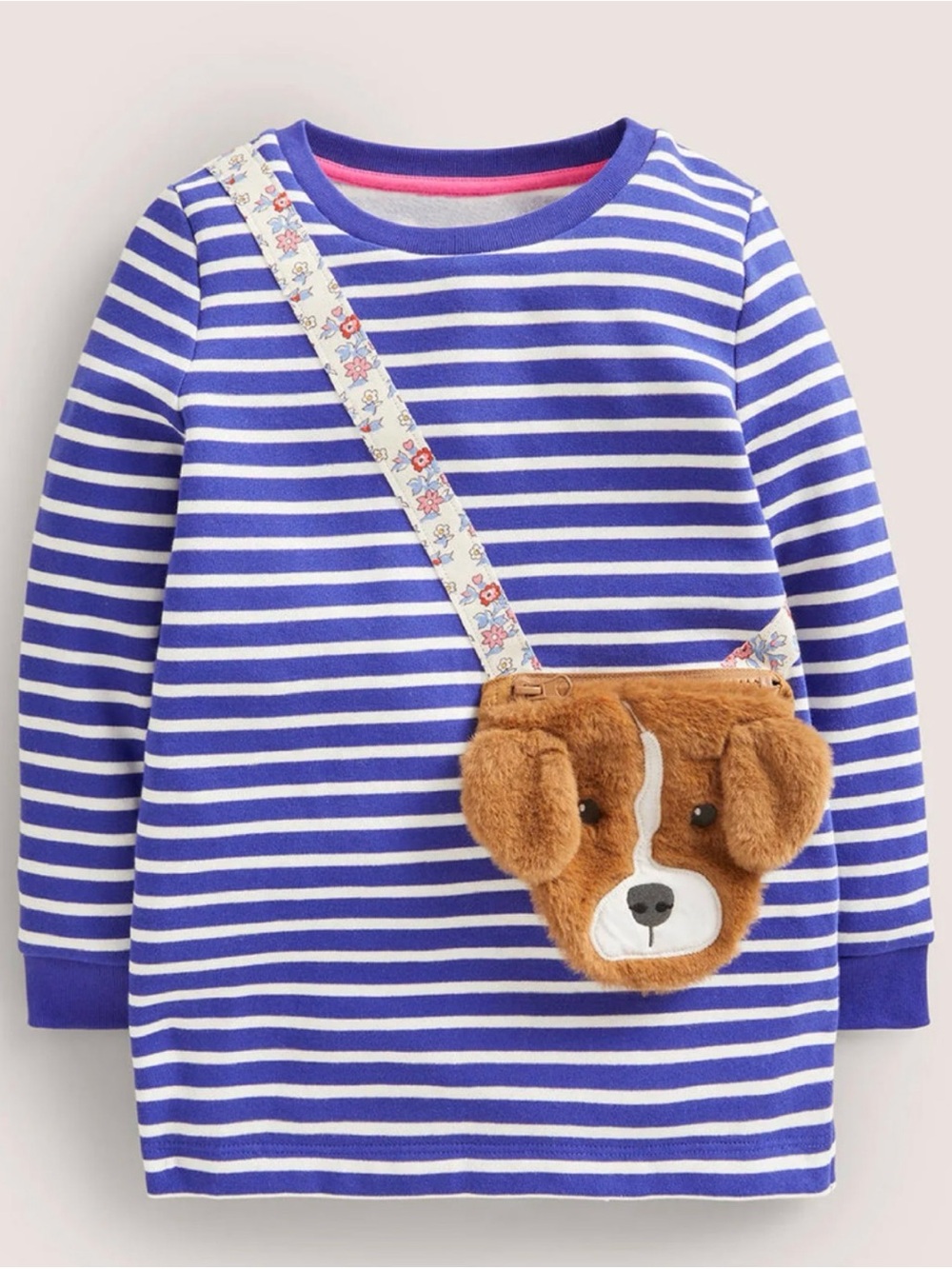 Mini Boden Dog Purse Striped Dress Sz 6-7